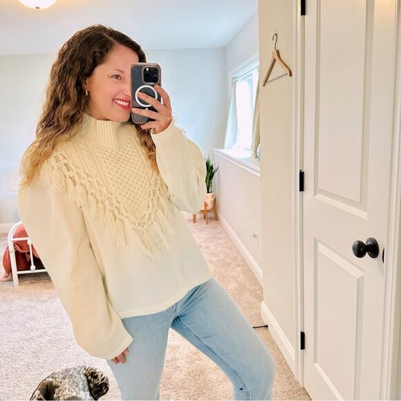 Sea New York Cream Mixed Media Sweater Blouse 10 - Picture 1 of 9